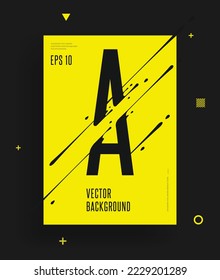 Modern yellow black abstract techno alphabet poster. Dynamic illustration of letter with liquid ink splashes and lines. Vector art design element. Letter A