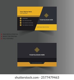 Modern yellow and black business card design. Modern business card template in red and black colors. Flat design vector abstract creative, Double-sided business card design template, Flat orange card