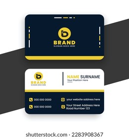 Modern Yellow, Black and Navy Blue color combination rounded corporate business card design vector template