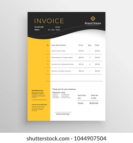 modern yellow black vector invoice template design