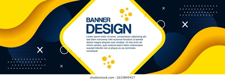 Modern Yellow and Blue Abstract Banner with Fluid Design Elements