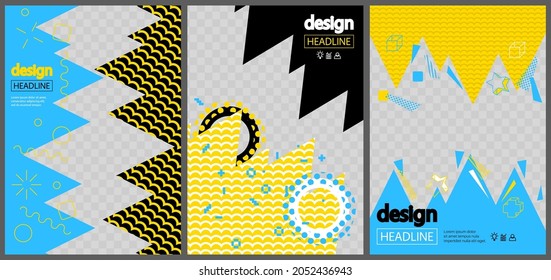 Modern yellow, blue and black design for presentations templates with space for photo background. Annual report, leaflet, book, poster, flyer, brochure, cover design. Corporate advertising graphic.