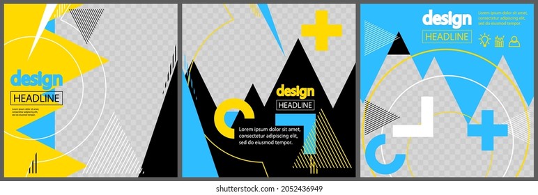 Modern yellow, blue and black design for presentations templates with space for photo background. Annual report, leaflet, book, poster, flyer, brochure, cover design. Corporate advertising graphic.