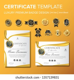 Modern Yellow Certificate With Badge Multipurpose A4 Paper