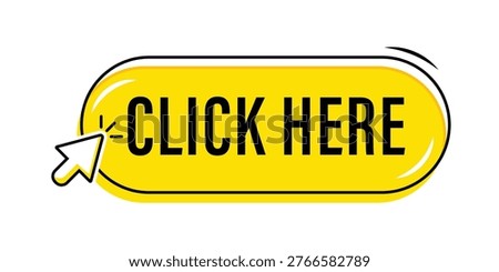 Modern yellow click here button vector with cursor icon for element web ui banner design decoration
