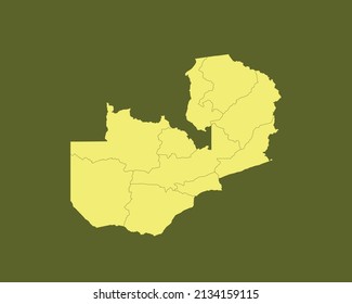 Modern Yellow Color High Detailed Border Map Of Zambia Isolated on Green Background Vector