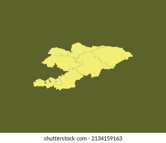 Modern Yellow Color High Detailed Border Map Of Kyrgyzstan Isolated on Green Background Vector