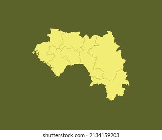 Modern Yellow Color High Detailed Border Map Of Guinea Isolated on Green Background Vector