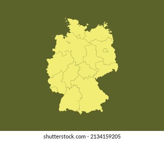 Modern Yellow Color High Detailed Border Map Of Germany Isolated on Green Background Vector