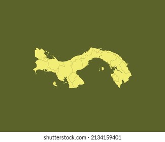 Modern Yellow Color High Detailed Border Map Of Panama Isolated on Green Background Vector
