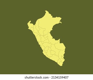 Modern Yellow Color High Detailed Border Map Of Peru Isolated on Green Background Vector