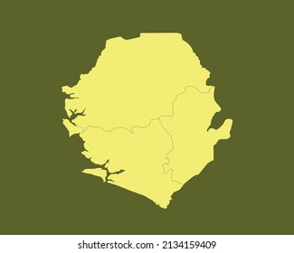 Modern Yellow Color High Detailed Border Map Of Sierra Leone Isolated on Green Background Vector