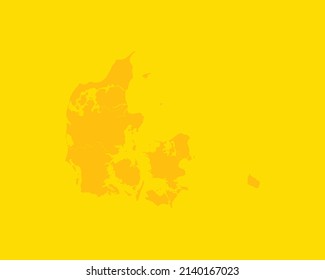 Modern Yellow Color High Detailed Border Map Of Denmark Isolated on Yellow Background Vector