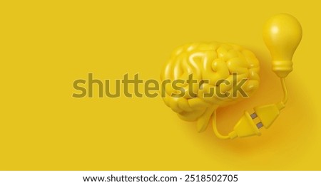 Modern yellow creativity banner. Vector 3d knowledge concept. Brainstorm or education innovation illustration, idea generating background