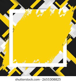 Modern yellow geometric frame with dynamic brush strokes and layered abstract shapes. Perfect for flyers, posters, web banners, and creative design backgrounds.