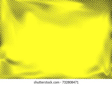 Modern yellow graphic background with dotted abstract grain pattern. Retro Halftone pop art page layout background template. Vector illustration