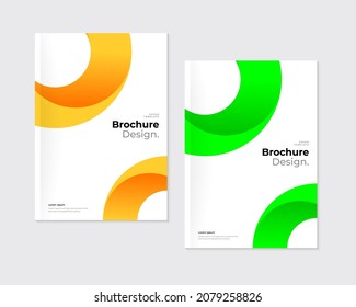 Modern yellow and green brochure, leaflet, cover template set. Rounded abstract arc shapes on white background. A4 document