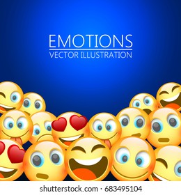 Modern Yellow Laughing Three Emoji, Emotions Background, Vector Illustration