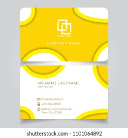 Modern Yellow name card and business card with creative design, dimension in depth and drop shadow horizontal curve corner standard size vector illustration template