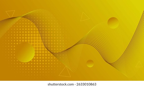 Modern yellow to orange gradient color abstract background with glowing wave. Shiny curve lines design element.  Futuristic technology concept. Vector illustration