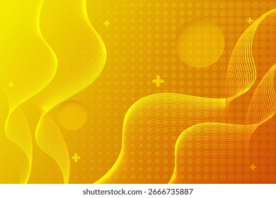 Modern yellow to orange gradient color abstract background with glowing wave. Shiny curve lines design element.  Futuristic technology concept. Vector illustration
