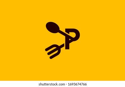 
Modern Yellow P Letter kitchen logo. creative emblem for food design. initial brand template.