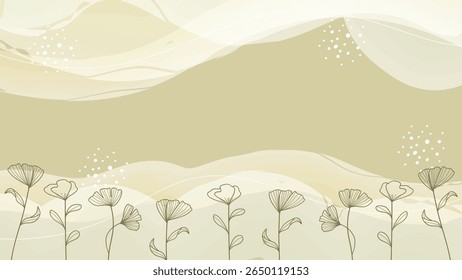 Modern yellow pastel nature background with ginkgo leaf line art bohemian banner background.Vector illustration