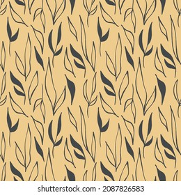 Modern yellow plants illustration pattern. Creative collage contemporary floral seamless pattern. Fashionable template for design.