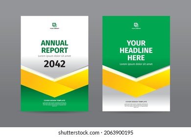 Modern yellow ribbon green white color theme book cover template for annual report magazine