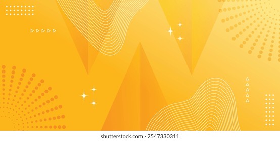 Modern yellow shape 3d ,wavy line and stars abstract background.Vector illustration background