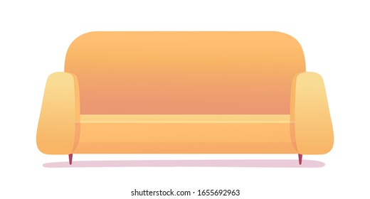 Modern yellow soft cozy sofa isolated on white background. Furniture for home room design interior item. Vintage divan. Couch for rest and relax. Front view. Vector illustration with shadow