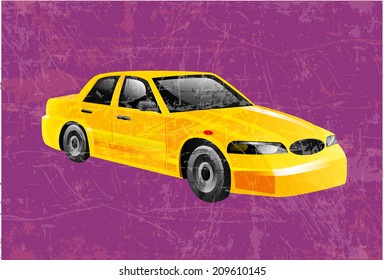 modern yellow sports car on a purple background