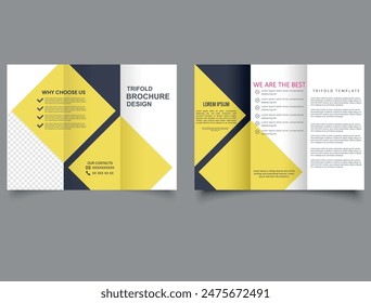 Modern yellow trifold brochure. Professional tri fold brochure vector design.