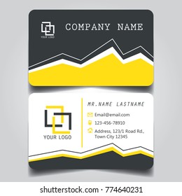 Modern Yellow White Black Theme of creative business card and name card with horizontal curve corner template for vector design layout standard of size.