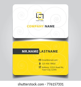 Modern Yellow White BlackTheme of creative business card and name card with horizontal curve corner template for vector design layout standard of size.