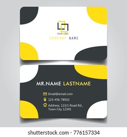 Modern Yellow White BlackTheme of creative business card and name card with horizontal curve corner template for vector design layout standard of size.