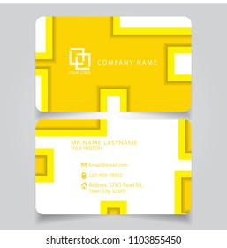 Modern Yellow and White name card and business card with creative design, dimension in depth and drop shadow horizontal curve corner standard size vector illustration template