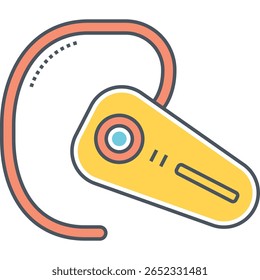 Fone de ouvido sem fio amarelo moderno com gancho de orelha de coral e centavo azul