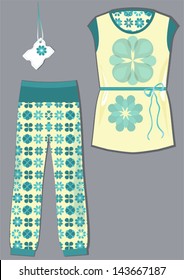 Modern yellow-green color sleepwear with flowers for spring collection