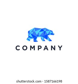 A modern yet geometric bear logo design with blue shades. 