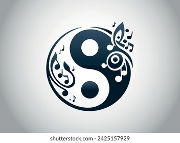 Modern yin yang symbol logo mixed with musical notes