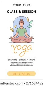 Póster moderno de la clase de yoga con la ilustración geométrica de la mujer - Fitness, bienestar y diseño de la atención plena