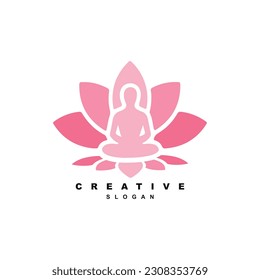 Modern yoga Zen logo design, Lotus meditation logo vector illustration