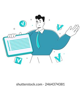 Modern young businessman with a tablet. Concept of successfully completed tasks, problem solving, project completion