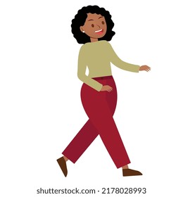 Modern young dark skin businesswoman is waving hand and trying to speak with someone. Smiley black girl in casual clothes makes a greeting gesture. Flat vector cartoon illustration isolated 