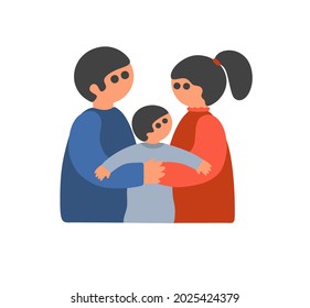 Modern young family with little child. Vector illustration of mother, father and small son.
