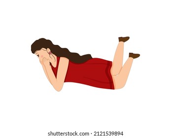Modern Young Girl Lying On Her Stomach Illustration.