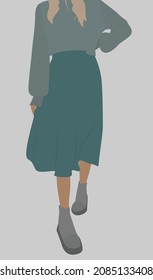 A modern young lady in a sweater, skirt and boots. Vector flat image of a blonde girl. Fashionable daily bow. Design for cards, posters, avatars, templates, textiles.