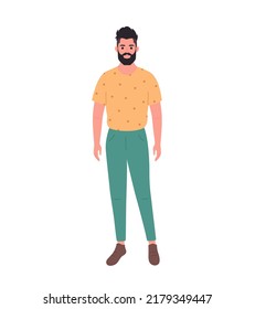 Modern young man with beard in casual outfit. Stylish fashionable look. Hand drawn vector illustration