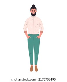 Modern young man in casual or office outfit. Stylish fashionable look. Hand drawn vector illustration